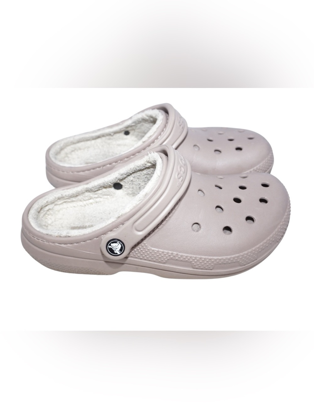 Crocs Classic Lined Clogs Beige Tan Khaki Fleece Fuzzy Slippers Shoes M5 W7 - Picture 5 of 9